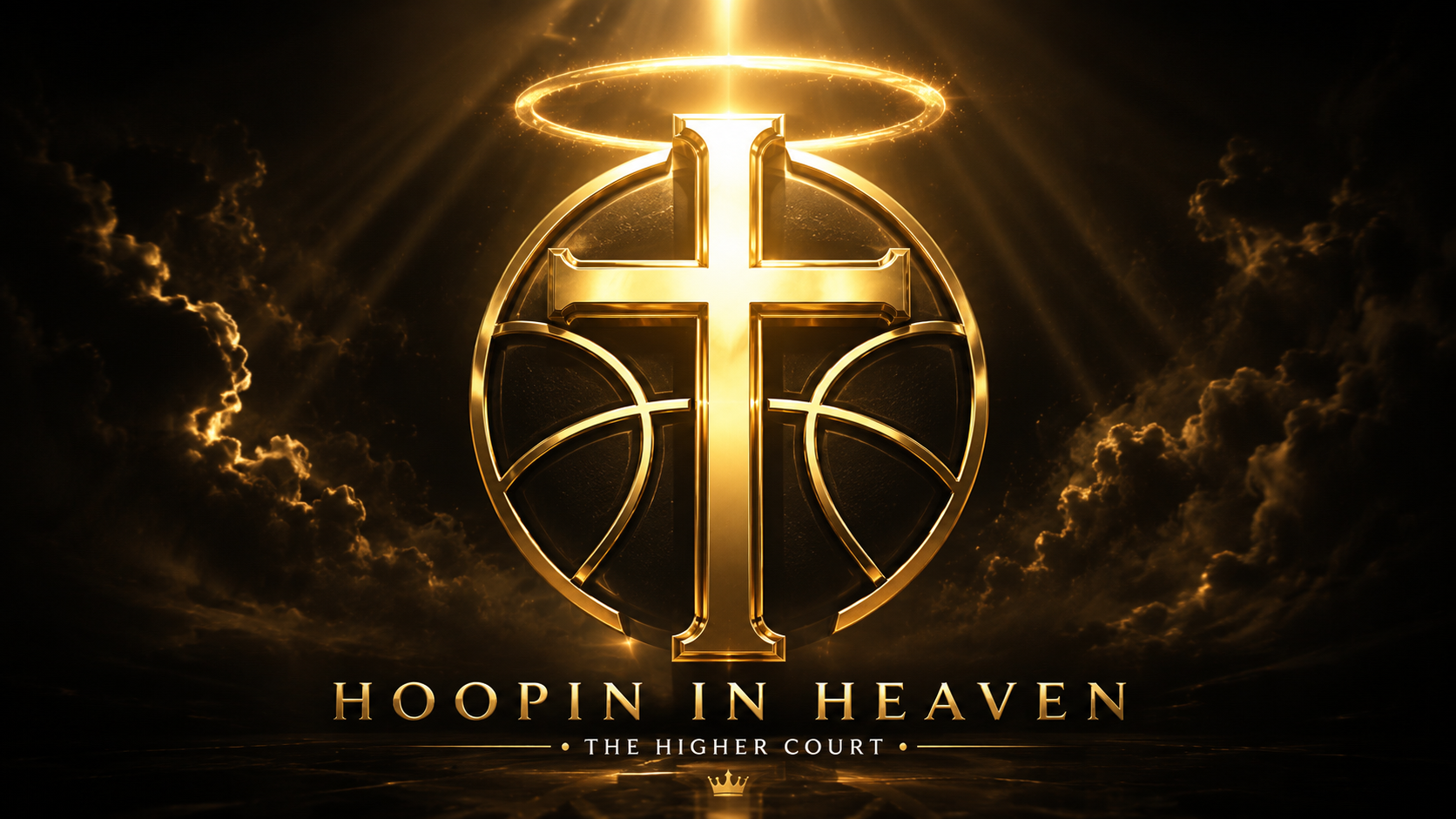 Hoopin in Heaven logo with a cross and basketball emblem